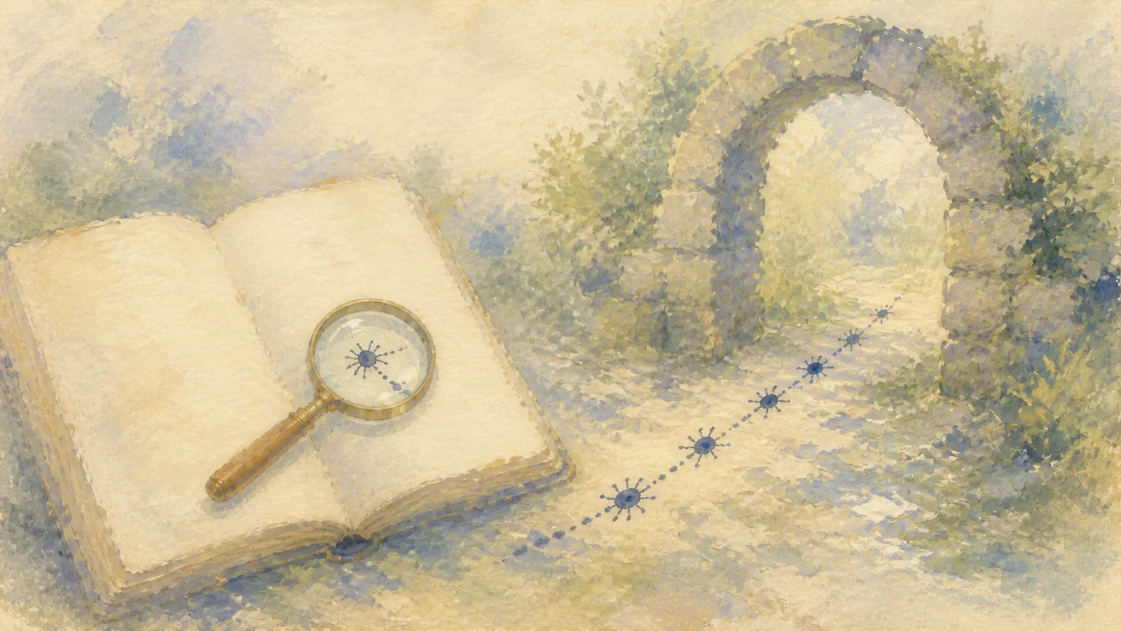 Watercolor server logbook recording crawler tracks beside a web gateway