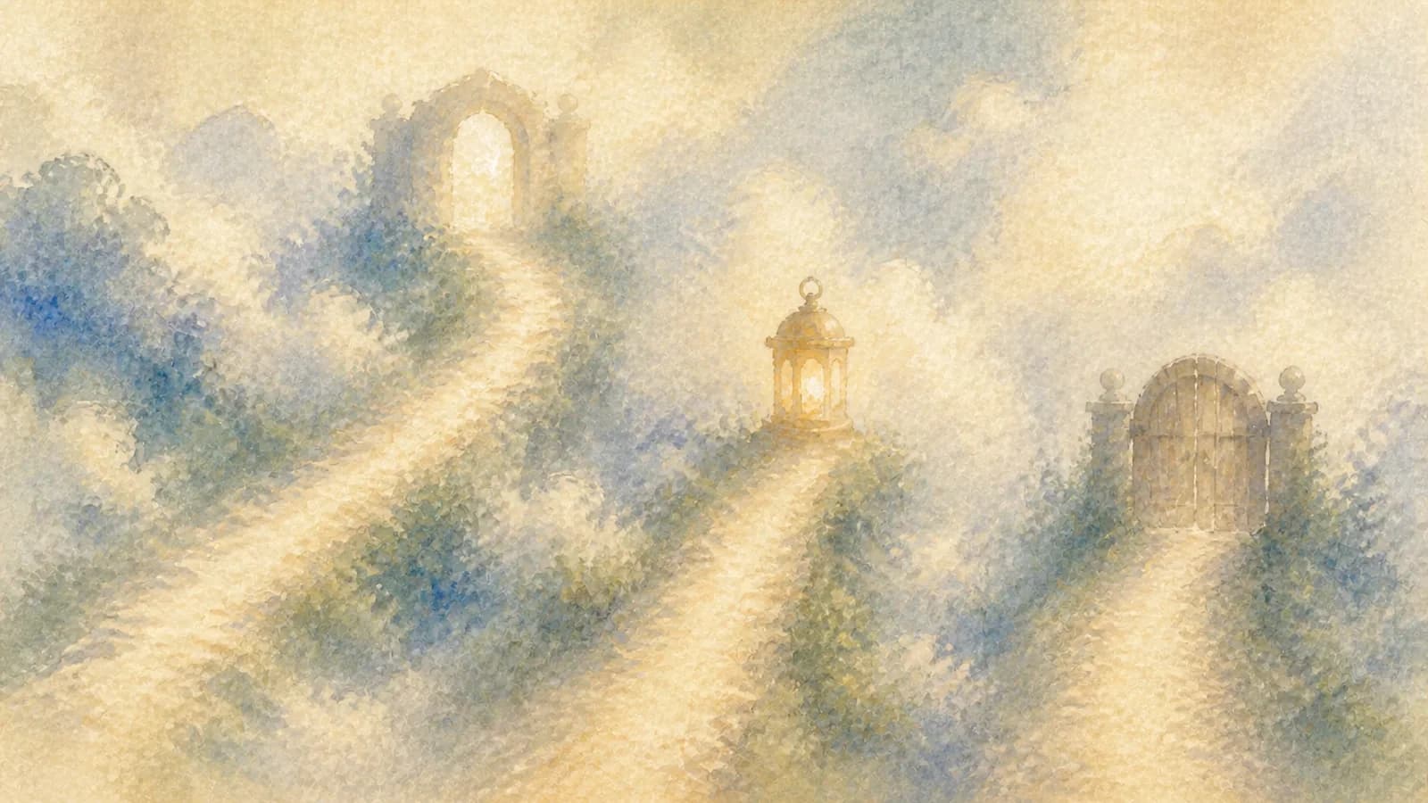 Watercolor cloud gate with separate open and blocked crawler paths