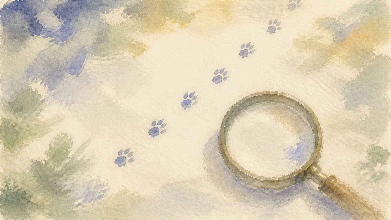Watercolor magnifying glass tracing crawler footprints across a web page