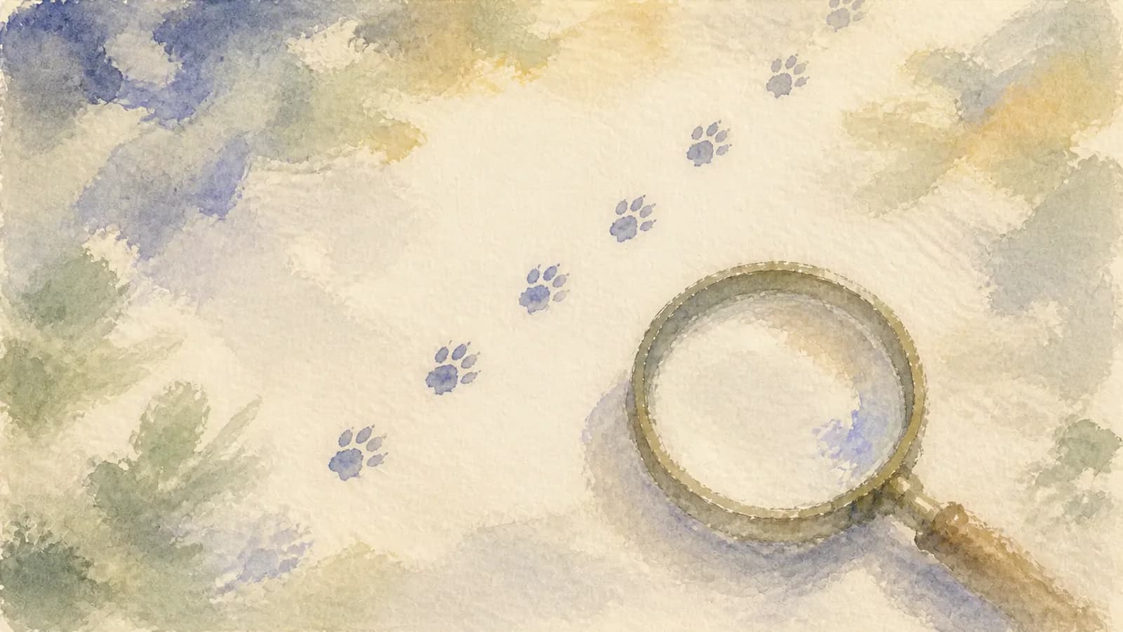 Watercolor magnifying glass tracing crawler footprints across a web page