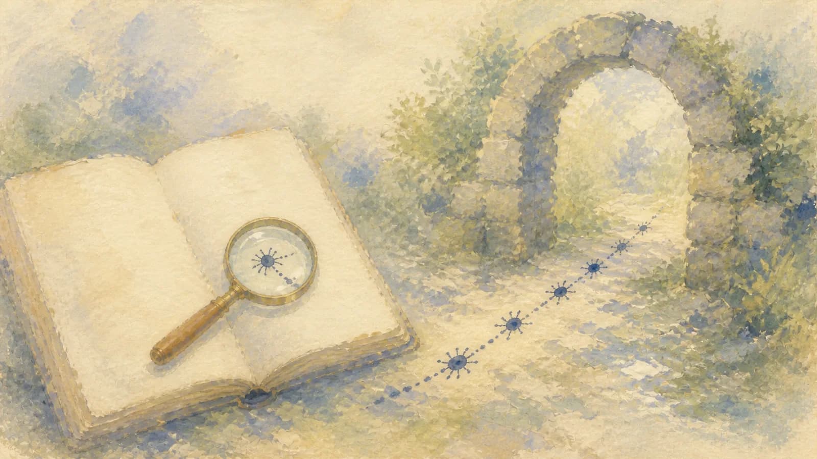 Watercolor server logbook recording crawler tracks beside a web gateway